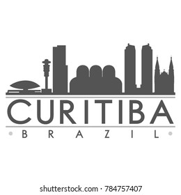 Curitiba Brazil America Skyline Silhouette Design City Vector Art Famous Buildings.