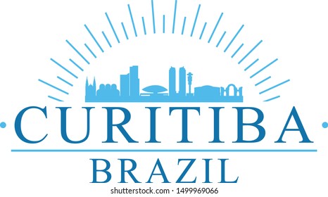 Curitiba Brazil City. Banner Design. City Skyline. Silhouette Vector. Famous Monuments.