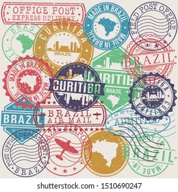 Curitiba Brazil Set of Stamps. Travel Stamp. Made In Product. Design Seals Old Style Insignia.