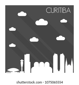 Curitiba Brazil Skyline City Flat Silhouette Design Background.