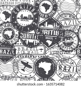 Curitiba Brazil Stamps Background. A City Stamp Vector Art. Set of Postal Passport Travel. Design Set Pattern.
