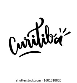 Curitiba. Nombre de la ciudad brasileña. Letra portuguesa brasileña. Vector.