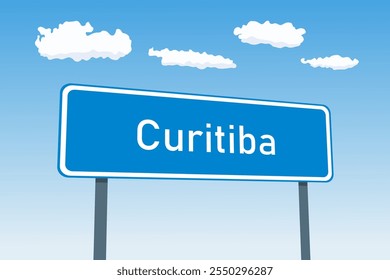 Símbolo da cidade de Curitiba no Brasil. Sinal de estrada de boas-vindas do limite da cidade.