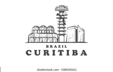 Curitiba sketch skyline. Brazil , Curitiba hand drawn vector illustration. Isolated on white background. 