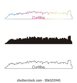 Curitiba skyline linear style with rainbow in editable vector file