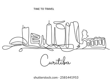 Curitiba Skyline One Line Drawing