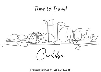 Curitiba Skyline One Line Drawing