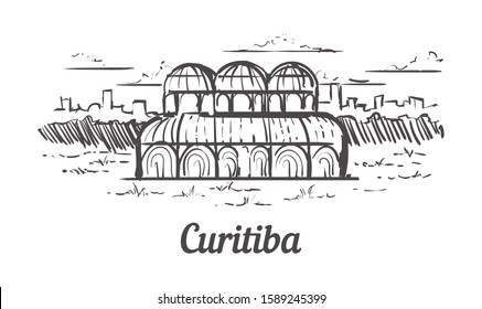 Curitiba skyline sketch. Curitiba hand drawn illustration isolated on white background.