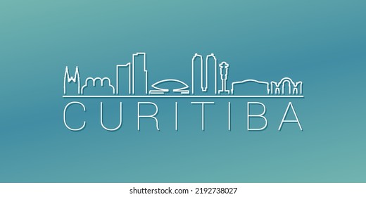 Curitiba, State of Paraná, Brazil Skyline Linear Design. Flat City Illustration Minimal Clip Art. Background Gradient Travel Vector Icon.