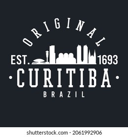 Curitiba, State of Paraná, Brazil Skyline Original. A Logotype Sports College and University Style. Illustration Design Vector City.