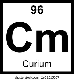 Curium (Cm) periodic table of elements tile. Icon with atomic number 96. Synthetic radioactive actinide named in honor of Marie and Pierre Curie.