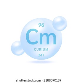 Curium molecule models blue gray. Natural gas. Ecology and biochemistry concept. Isolated spheres on white background. 3D Vector Illustration.