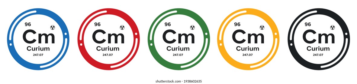 Curium symbol set. flat design vector illustration in 5 colors options for webdesign