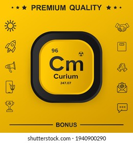 Curium symbol with yellow button
