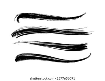 Curl brush stroke set. Brush strokes vector. Paintbrush collection. Grunge design elements. Dirty texture. Painted Long black lines strokes.