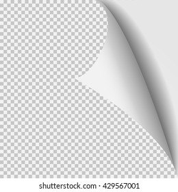 Curl corner paper template. Transparent grid. Empty isolated background page.