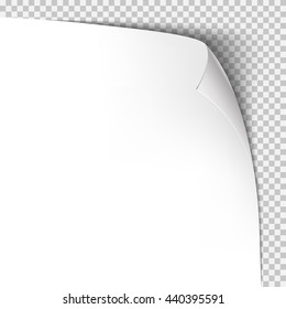Curl corner paper template. Transparent grid. Empty isolated background page.