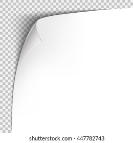 Curl corner paper template. Transparent grid. Empty isolated background page.
