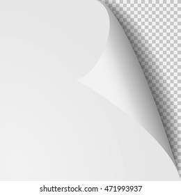 Curl corner paper template. Transparent grid. Empty isolated background page.