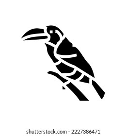 curl crested aracari ave exótica glifo vector icono. símbolo exótico del ave aracari con cresta curl. ilustración de símbolo aislado