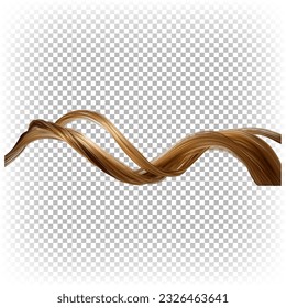 Curl of female blond hair isolated on a transparent background. Illustration for advertising.