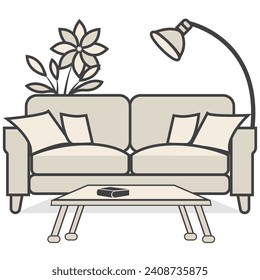 Curl up with a good book in this inviting living room, featuring a plush couch, sleek coffee table, and warm lamplight.