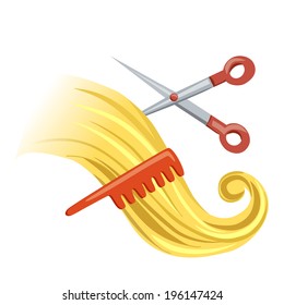 curl with hairbrush and scissors. vector illustration