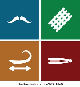 Curl icons set. set of 4 curl filled icons such as mustache, hair straightener, hair curler