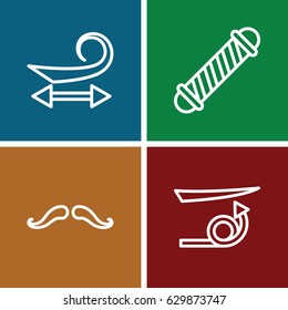 Curl icons set. set of 4 curl outline icons such as mustache, hair curler, curly hair