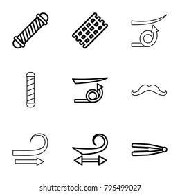 Curl icons. set of 9 editable outline curl icons such as hair straightener, hair curler