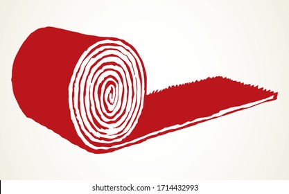 Curl luxury vip reel unroll lay on white paper text space. Outline black hand drawn fold flat decorative mattress pad object logo design concept in retro art doodle cartoon print style. Closeup view