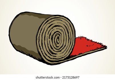 Curl luxury vip reel unroll lay on white paper text space. Outline black hand drawn fold flat decorative mattress pad object logo design concept in retro art doodle cartoon print style. Closeup view