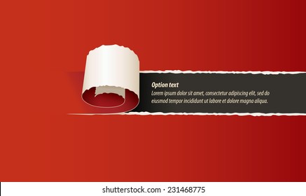 Curl of red paper. Torn paper. Infographics elements in the form of paper tape for various purposes. Vector illustration