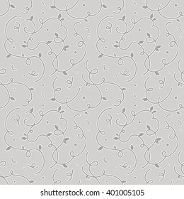 Curl seamless floral pattern. Ornamental gray background. 