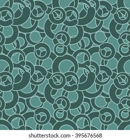 Curl seamless pattern. Green circles abstract ornament. Retro texture of fabric. Abstract background of circles
