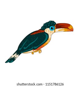 Curl-crested aracari toucan icon cartoon style with stroke. Vector illustration isolated on white