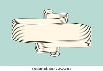Curled aged paper ribbon with empty space for title, invintation or greeting isolated. Vector old parchment scroll antique or medieval decoration