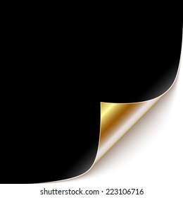 Curled Black Paper Corner with Gold Back Side. Vector Illustration