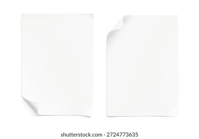 Maqueta de hoja de papel en blanco rizado. Ilustración vectorial aislada sobre fondo blanco. Puede ser utilizado para su diseño. Listo para su presentación. EPS10.