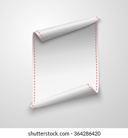 Curled blank paper sheet on white background. Vector illustration