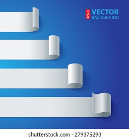 Curled blank paper stripe banners chart on blue background. RGB EPS 10 vector illustration