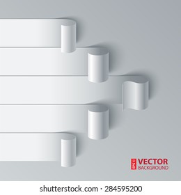 Curled blank paper stripe banners arrow on white background. RGB EPS 10 vector illustration