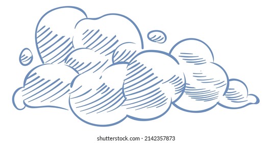 Curled blue line shape. Cloud ink sketch