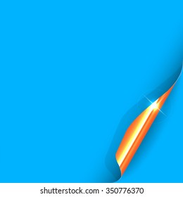 Curled Blue Paper Corner with Gold Back Side. Vector Illustration.