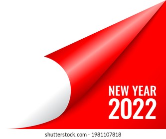 Curled calendar page, 2022 new year is coming, vector clip art