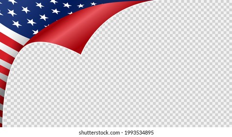 Curled corner American flag isolated  on png or transparent  background,Symbols of USA , template for banner,card,advertising ,promote,ads, web design, magazine, news paper, vector illustration 
