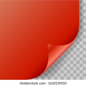 Curled corner. Decorative curling red 3d paper for tag label or book new sheet or blank page vector image