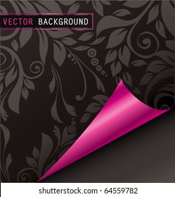 Curled corner of floral background page.