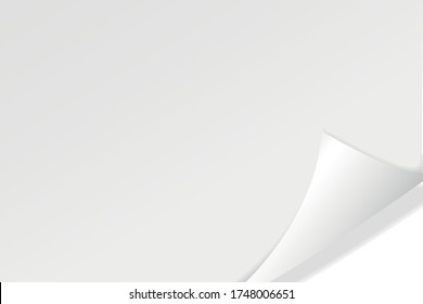 Curled corner of paper on transparent background with soft shadows, realistic paper page mock up.