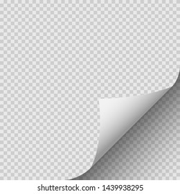 Curled corner of paper with shadow on transparent background.Vector illustration.